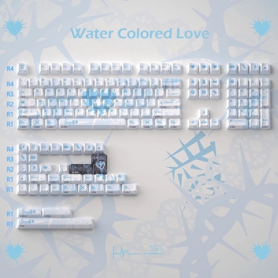 Water Colored Love 104+40 PBT Dye-subbed Keycaps Set for Cherry MX Mechanical Gaming Keyboard